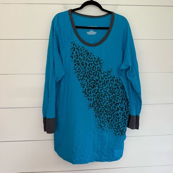 Cacique Women’s 22/24 Blue Leopard Sleep Gown Night Gown Pajama Plus Size - Picture 1 of 4